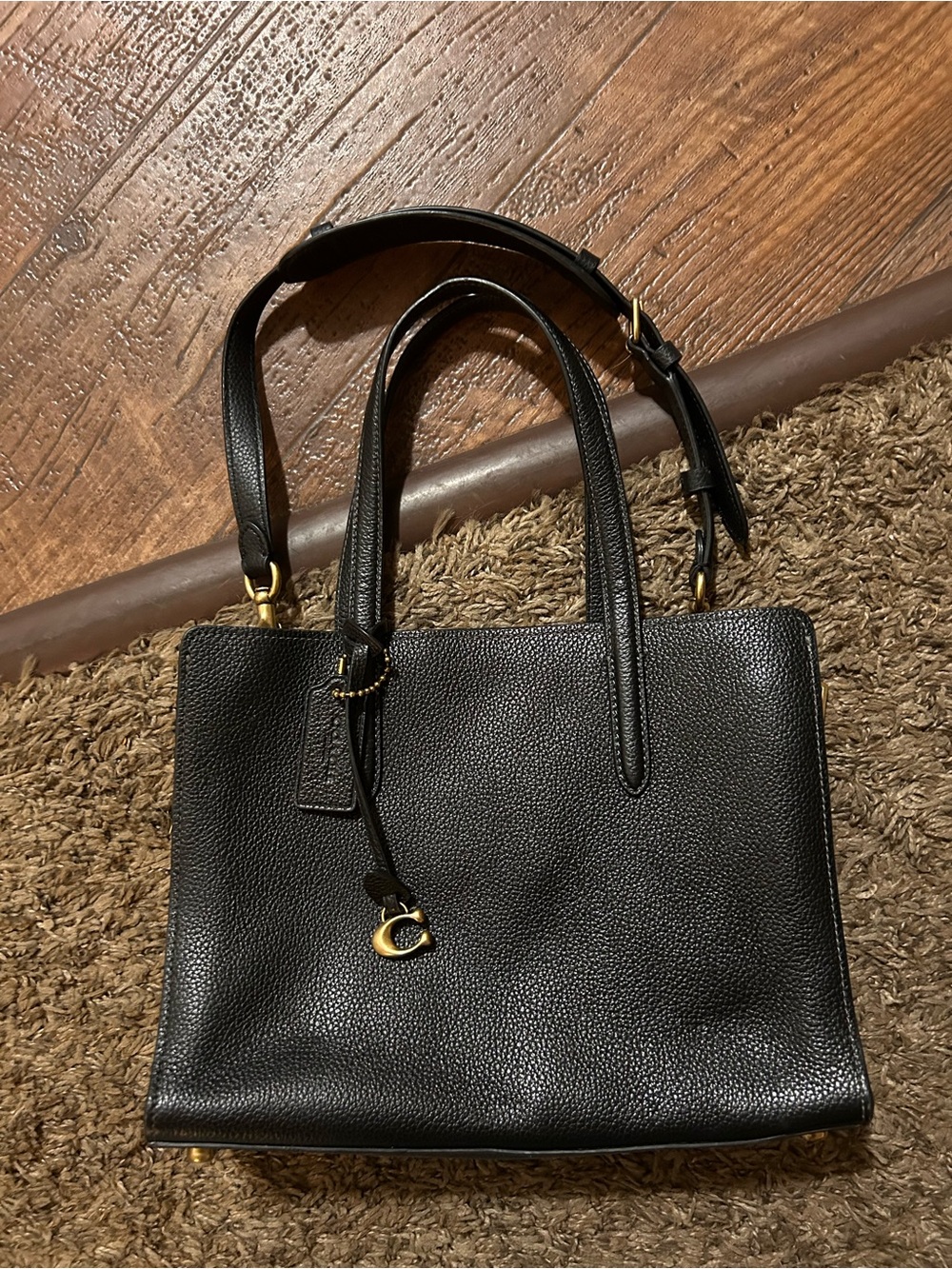 COACH Carter Polished Pebbled Leather Carry All Tote with Adjustable Strap